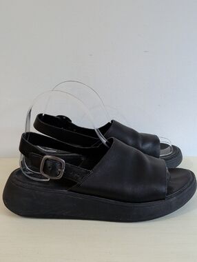 Fitflop Black Leather Platform Slingback Sandals Size 7